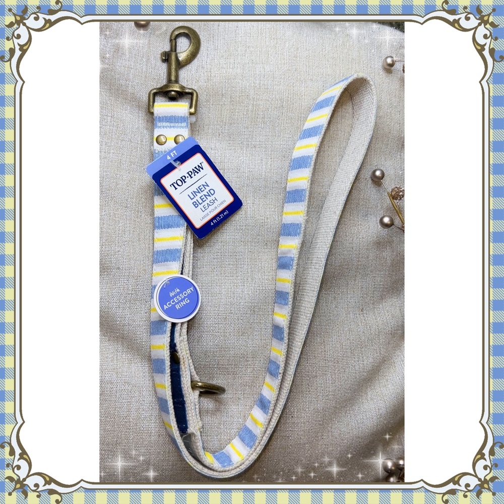 Petsmart Blue & Yellow Striped Dog Leash Boho Ethnic Gold Bronze Metal Clasp 4FT